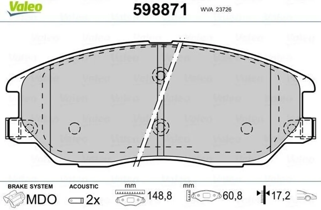 Plaquettes de frein VALEO 598871 avec indicateur d'usure et haute friction