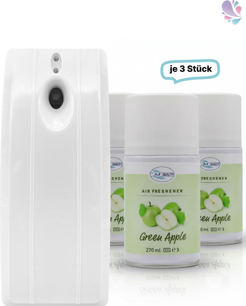 SET: Duftspender Raumduft mit Tag/Nacht Modus + 3 Duftdosen mit dem Aroma Ihrer Wahl : Duftnote - Grüner Apfel, Farbe - Weiß Farbe: Weiß Duftnot...