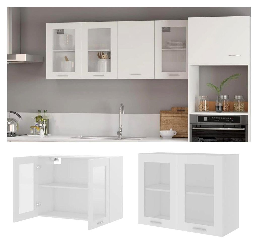 Hängeschrank Glasschrank Weiß 80x31x60cm Holzwerkstoff
