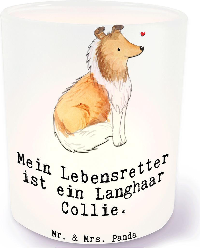 Mr. & Mrs. Panda Windlicht Glas Langhaar Collie Lebensretter - Transparent - Geschenk, Kerzenhalter, Teelicht, Teelichthalter, deko, Britischer Hü...