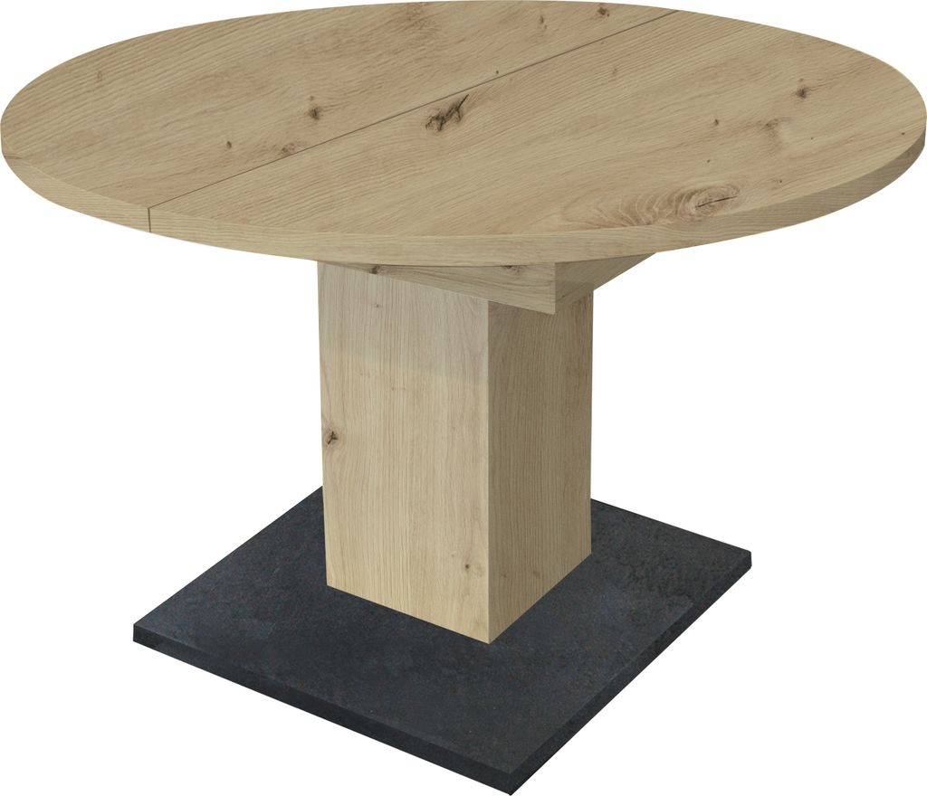 Esstisch rund (ausziehbar bis 144cm) >Judd< in Asteiche Nachbildung - 104(144)x76x104cm (BxHxT)