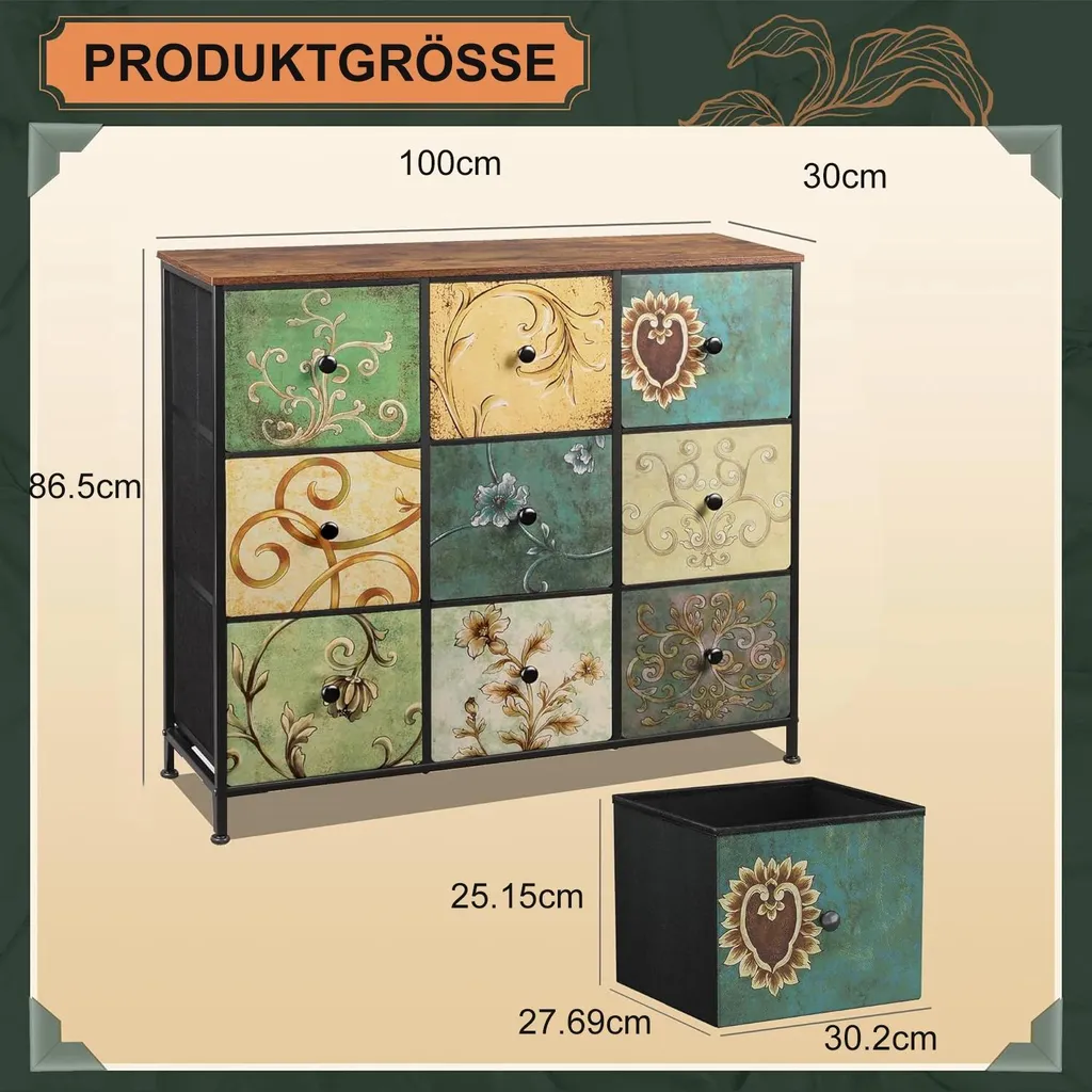 Organisateur 9 tiroirs, construction robuste et design vintage élégant