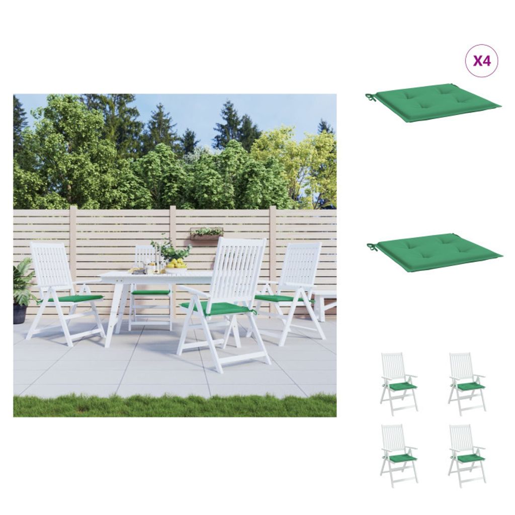 vidaXL Gartenstuhl-Kissen 4 Stk. Grün 40x40x3 cm Oxford-Gewebe - Sitzpolster