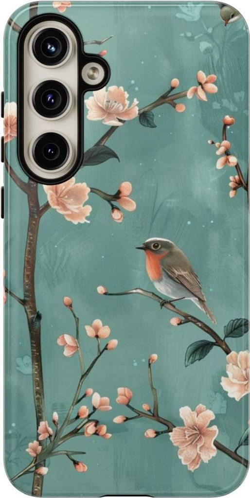 Pfirsichblüten und Rotkehlchen – Hülle Kompatibel mit Samsung Galaxy S24 Plus