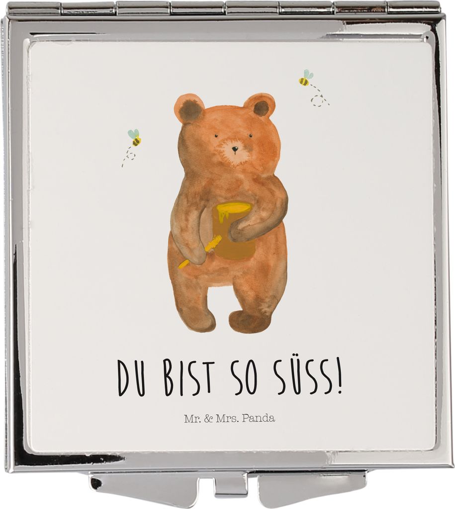 Mr. & Mrs. Panda Frauen Spiegel Bär Honig - Weiß - Geschenk, Klappspiegel, Liebe, Freund, Schminkspiegel, Taschenspiegel, Teddy, Kleiner, Kosmeti...