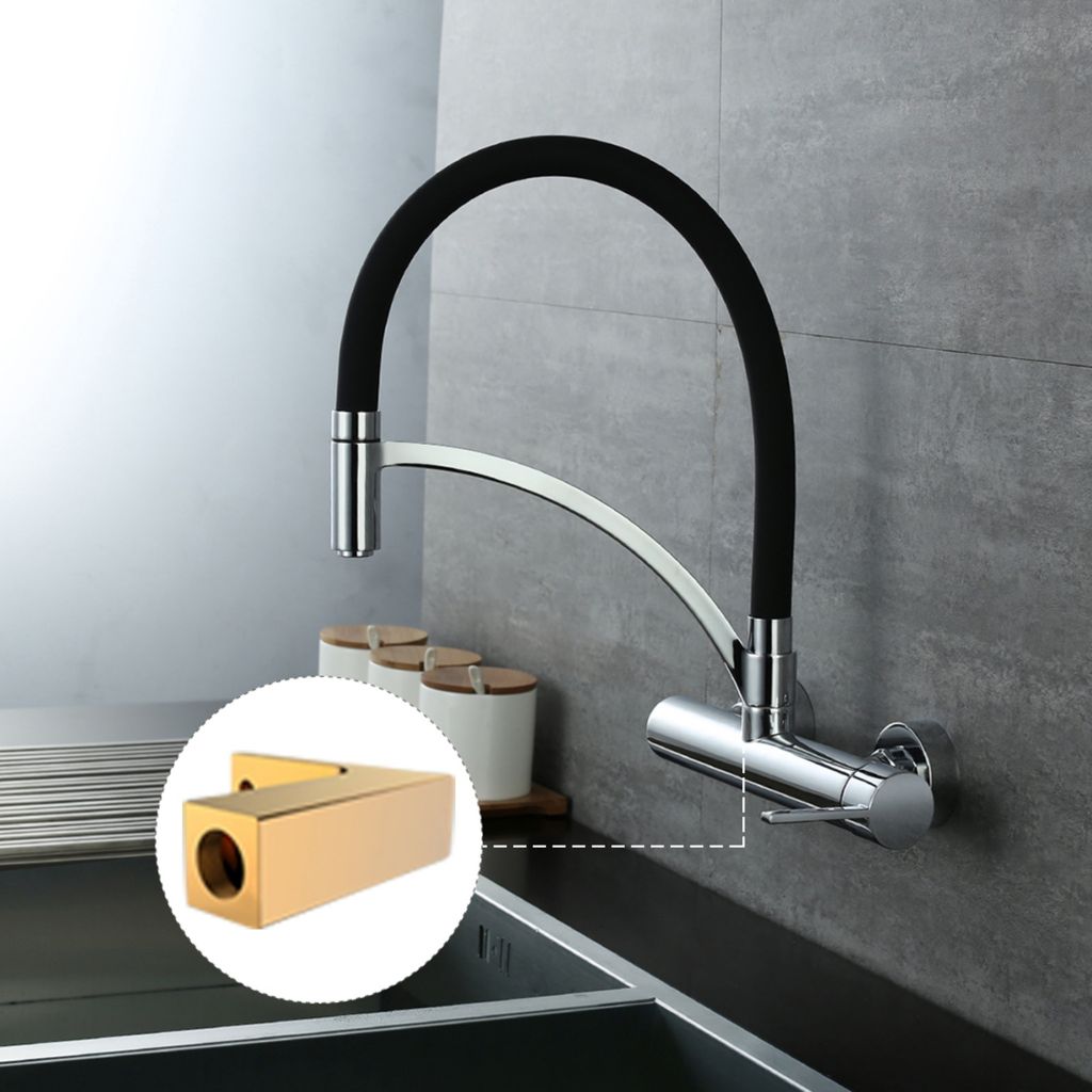 Wasserhahn Küche Wandmontage Schwarz,180° drehbar Silikon Produktbild 7