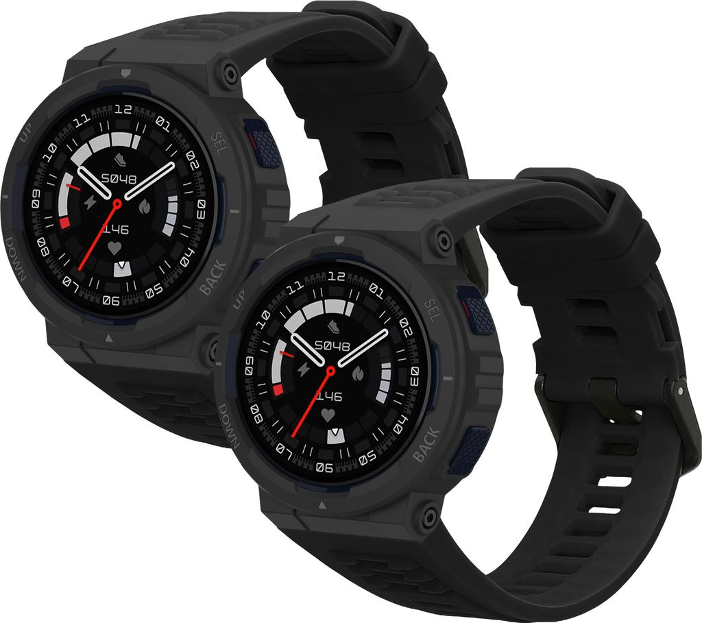 kwmobile 2x Uhrenarmband für Amazfit Active Edge (A2212) Armband - Fitnesstracker Band Set aus TPU Silikon - Ersatzarmband Smartwatch - Schwarz