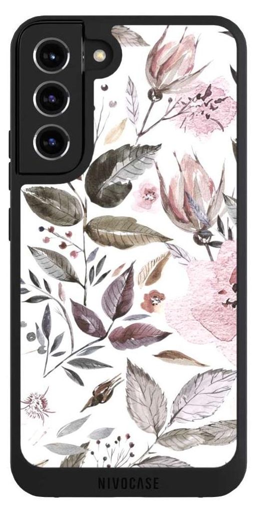 NIVOCASE Handyhülle für Samsung Galaxy S22+ Hülle NIVOpure Case Schwarz Blumen Pastell Wasserfarbe