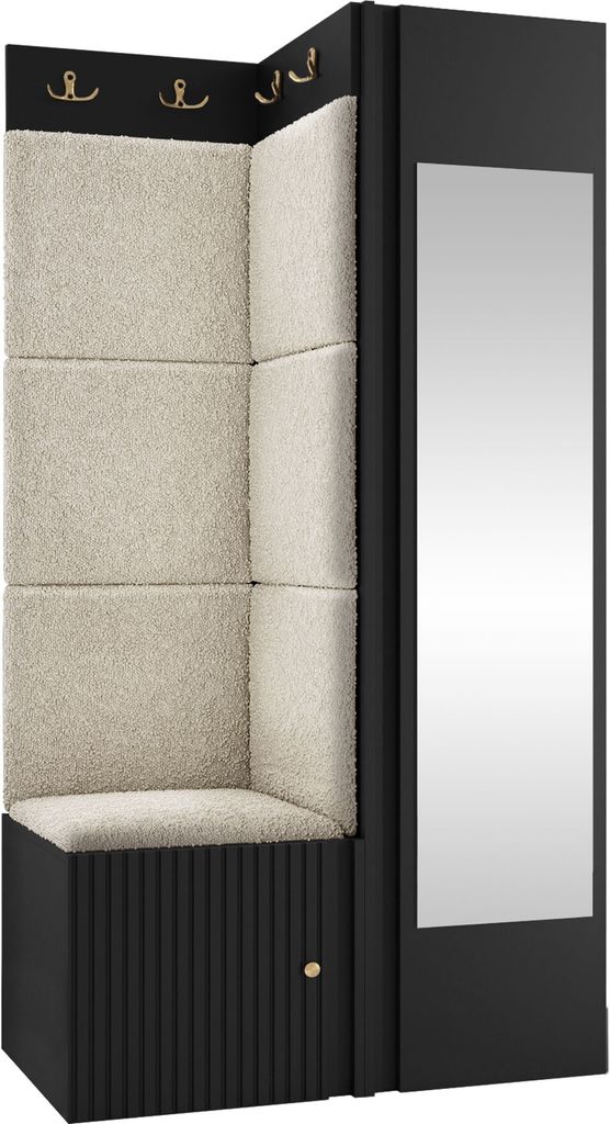 MIRJAN24 Garderoben-Set Orion Ryfel Slim XXVI, Kleiderschrank, Schuhschrank, Kleiderhakenbrett, 7x Paneel 42x42, Spiegel, 6 Kleiderhaken, Metallgri...