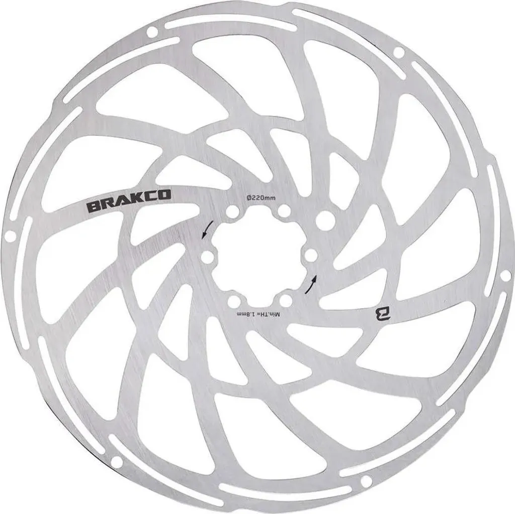 Disque de Frein Renforcé Brakco 220mm x 2mm Spécial Vélo Électrique Argent