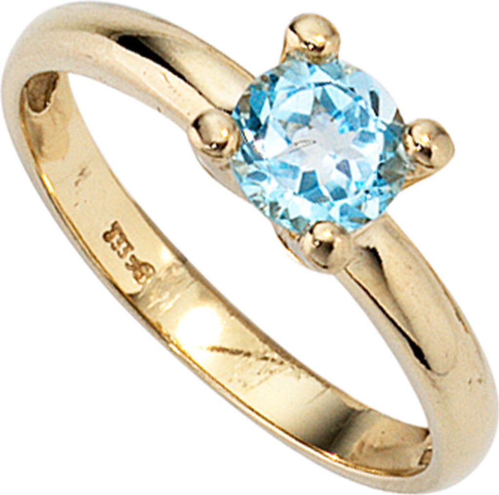 JOBO Damen Ring 333 Gold Gelbgold 1 Blautopas Goldring Größe 52