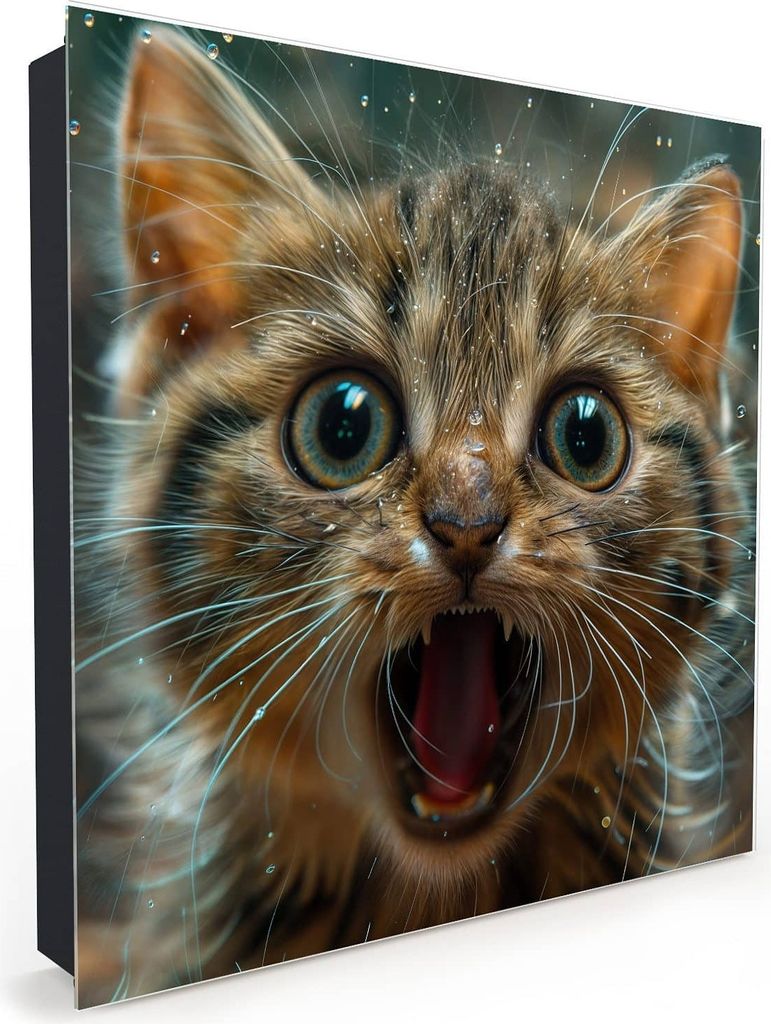 Nachbildung-Schlüsselkasten, Magnetpinnwand und Memoboard mit Glasfront Motiv Nasse Katze