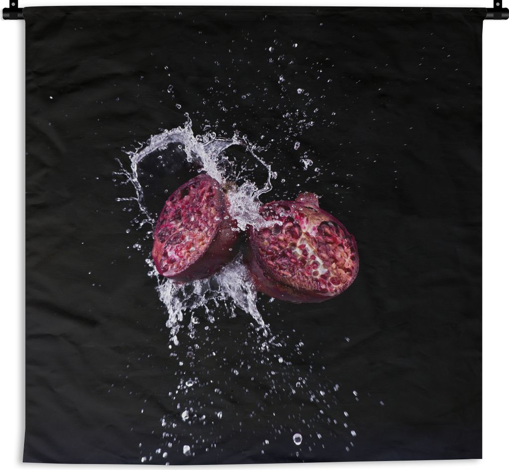 MuchoWow Wandteppich Wandbehang Granatapfel - Frucht - Wasser - Schwarz - Violett 60x60 cm Tapisserie Dekoration Wandtuch - Dekorationen - Wand D...