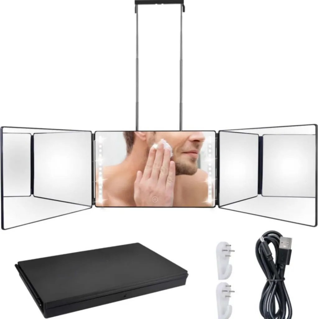 Miroir LED noir à luminosité variable avec trois volets pliables INF - 5