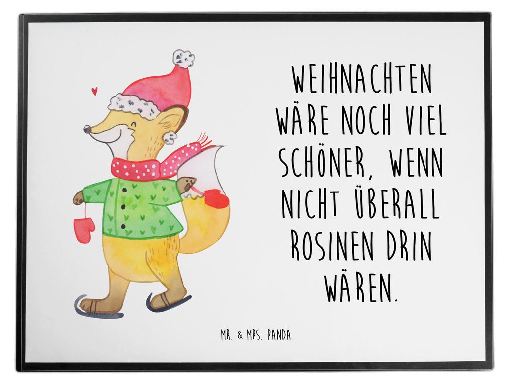 Mr. & Mrs. Panda Tischunterlage Fuchs Schlittschuhe - Weiß - Geschenk, schreibtischunterlagen, Schreibunterlage, bastelunterlagen, Winter, tischau...