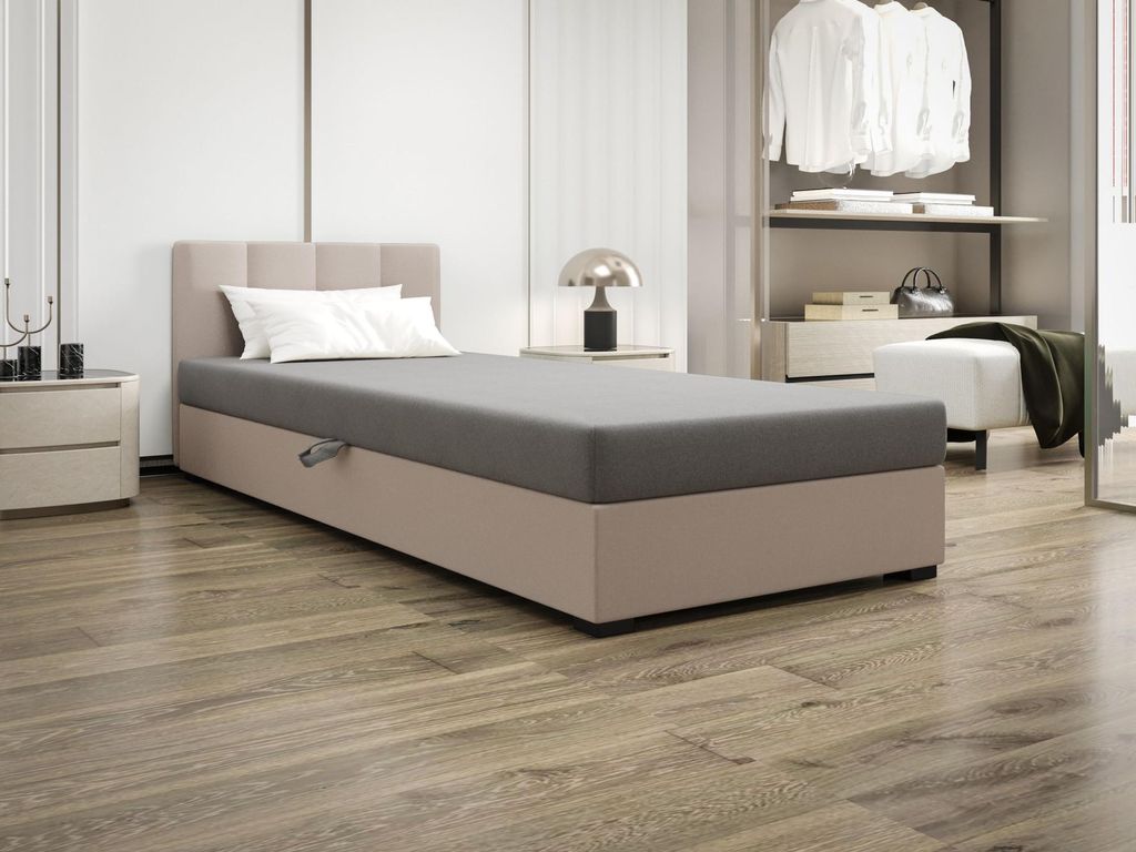 Einzelbett 90x195 MANKA 1 - hellgrau / ecru