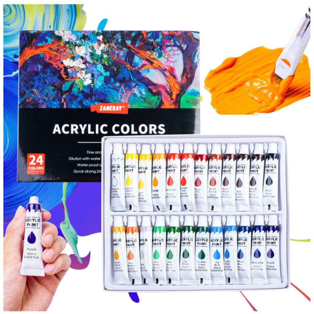 Leantoys Set mit 24 Acrylfarbentuben, hochpigmentiert, 12 ml