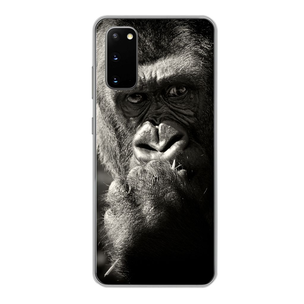 MuchoWow Handyhülle Schutzhülle Hülle für Samsung Galaxy S20 Gorilla auf schwarzem Hintergrund in Schwarz und Weiß Silikon Softcase Handy H...