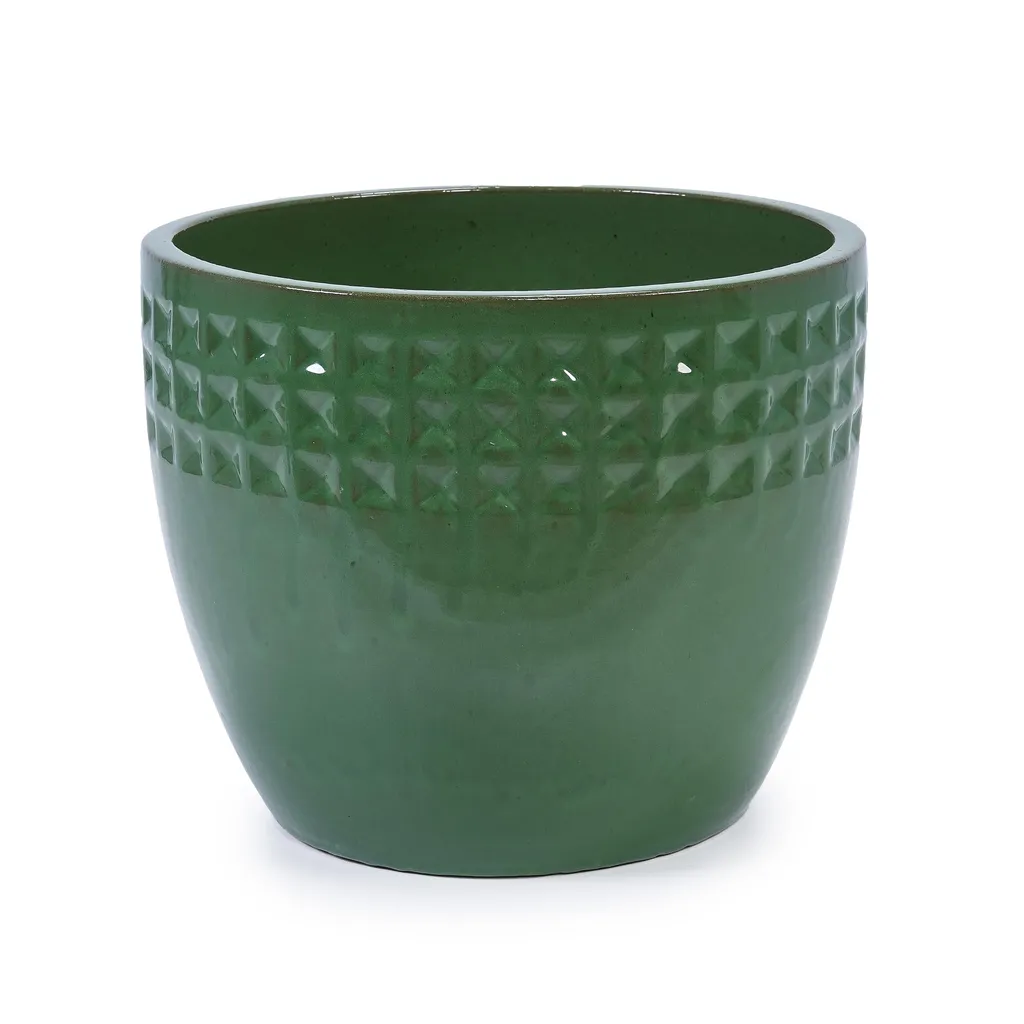 Pots de fleurs respirants en céramique verte faits main - Set de 3 pots - 12