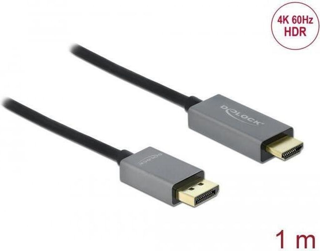 DELOCK Aktives DisplayPort 1.4 > HDMI Kabel 4K 60Hz (HDR) 1m