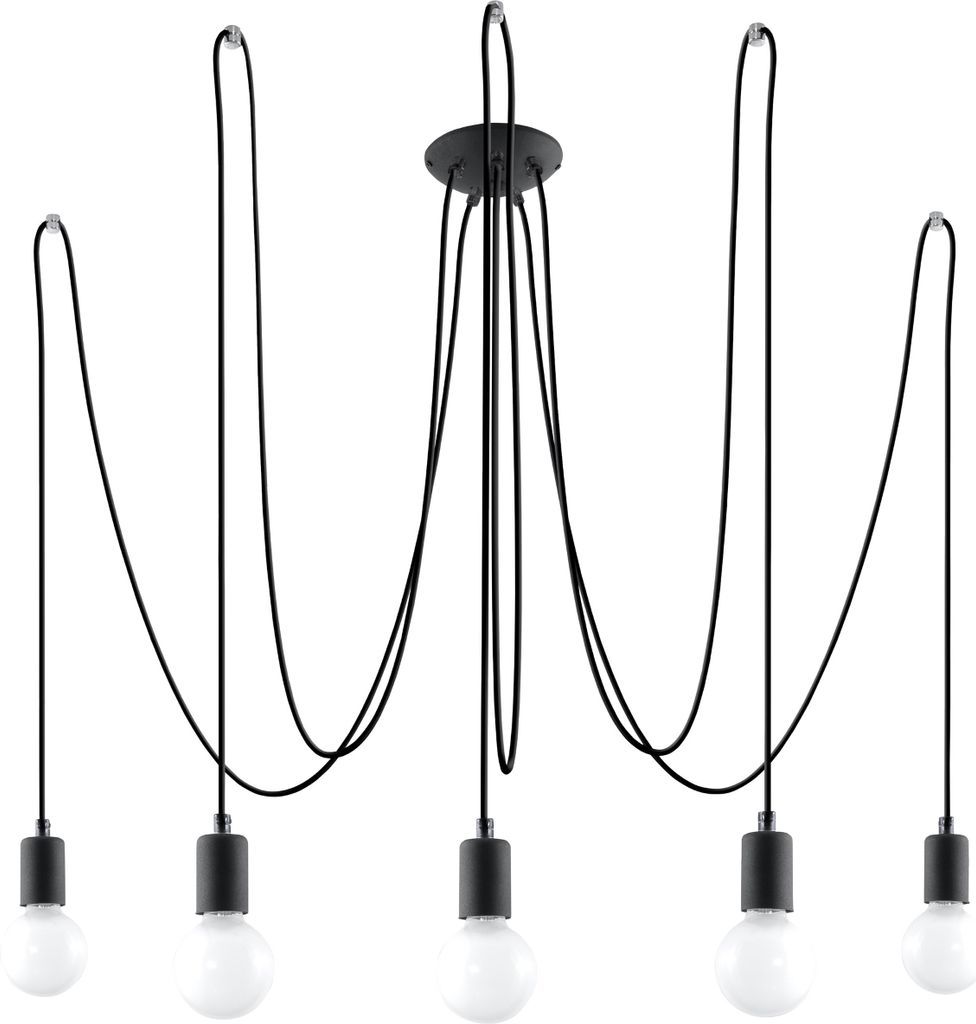 Kronleuchter EDISON 5 schwarz 5xE27 15W Stoff/Stahl 150x300x300cm Sollux Lighting