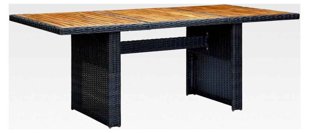 Gartentisch Dunkelgrau aus Poly-Rattan und massivem Akazienholz, kleiner Tisch für Terrasse, Bistro, Gartenparty, Balkon und Wohnzimmer
