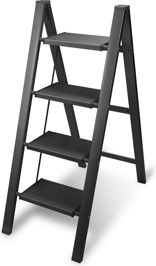 TolleTour Klappleiter 4 Stufen Schwarz Stehleiter Trittleiter Klapptritt Alu