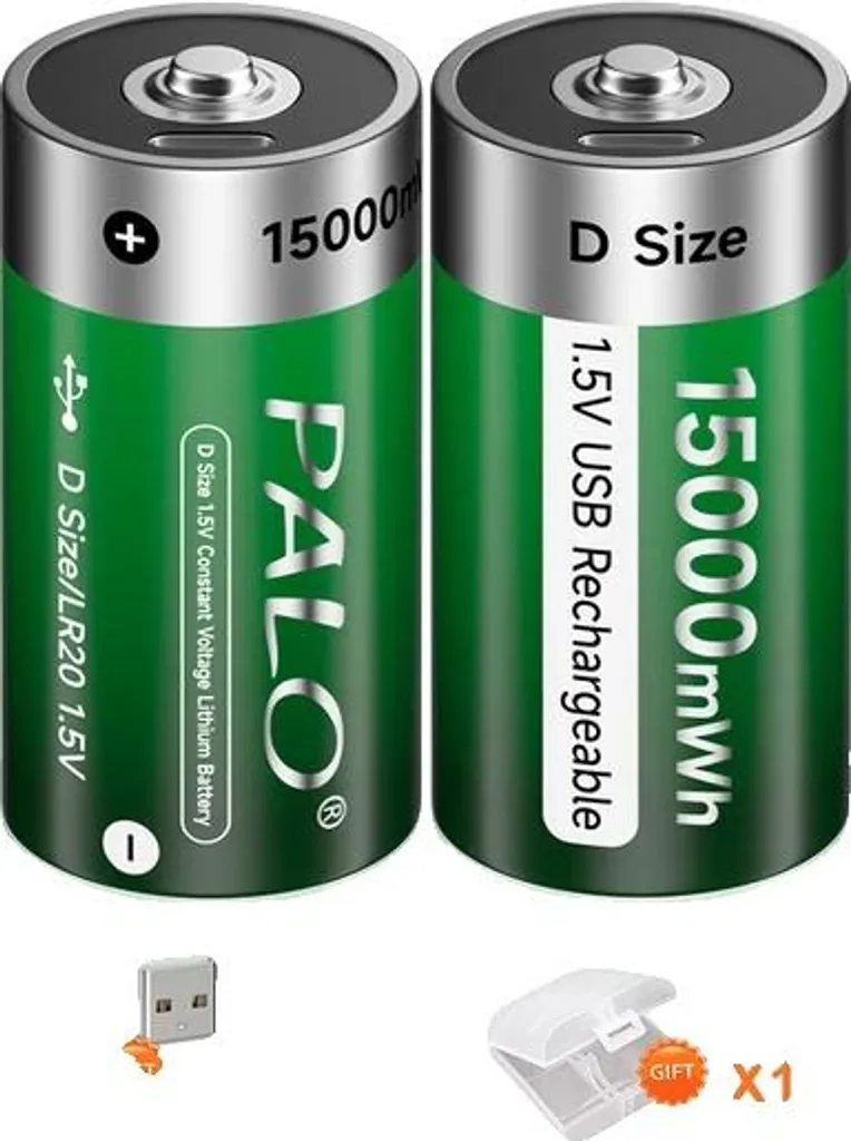 2x Batterie D Litio Ricaricabili USB-C 1.5V | Sostituzione LR20 Eco
