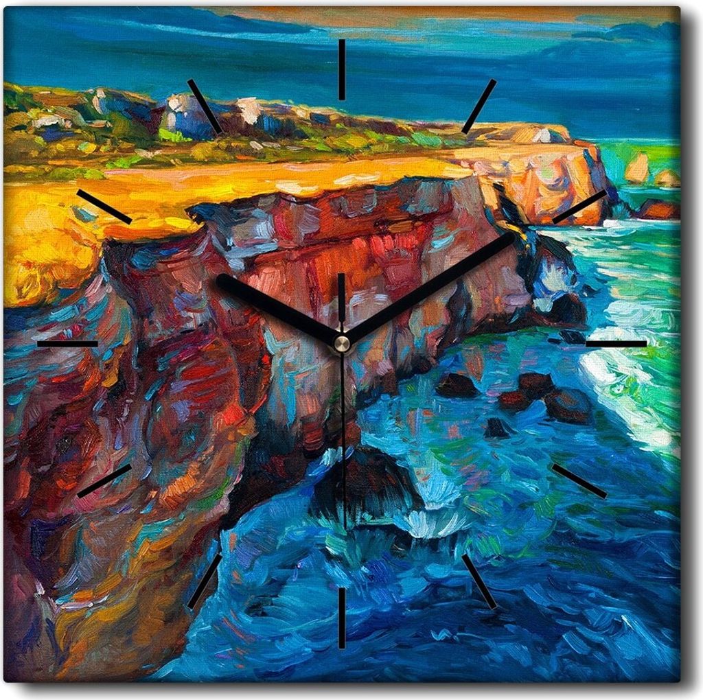 Coloray Uhr auf Leinwand 30x30 cm Wand Uhr Dekoration Wohnzimmer Segeltuch schwarze Hände -Klippe Meer Meer.