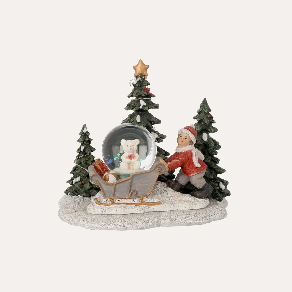 Statuette de Noël Lumineuse Enfant et Boule LED pour Décor de Table