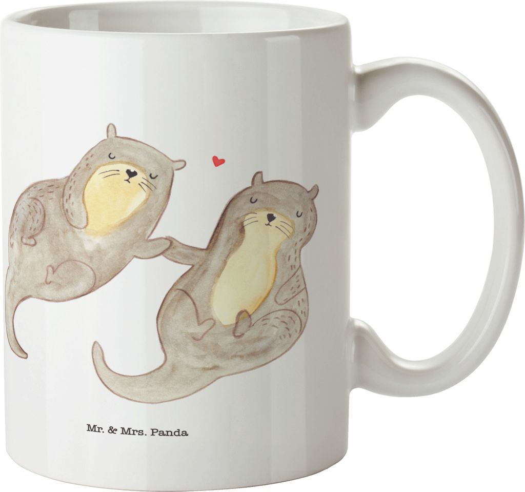 Mr. & Mrs. Panda Mehrwegbecher Otter Hände halten - Weiß - Geschenk, glücklich, Plastikbecher, Seeotter, Verliebt, Reisebecher, Kindertasse, Lie...