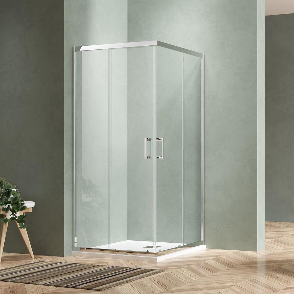 LISA Duschkabine Eckeinstieg 80x80x185 cm mit Doppel Schiebetür rollen, 5mm ESG Sicherheitsglas, Schiebetüren Glas komplett Dusche Silber