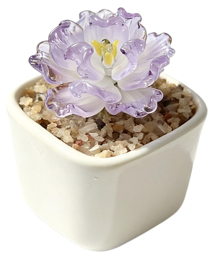 Handgefertigte Mini-Glasblumenfigur, niedlicher, mundgeblasener kleiner Kunstkristallblumenstrauß im Topf, Geschenk zum Muttertag, Geburtstag oder...