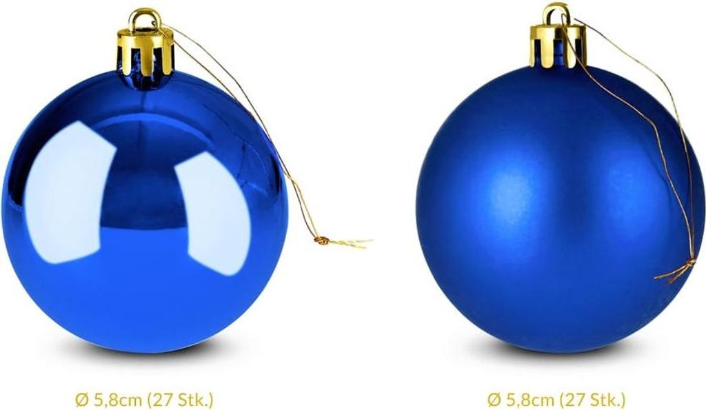 Weihnachtskugeln, 54 Stück, blau, 6 cm, für drinnen und draußen