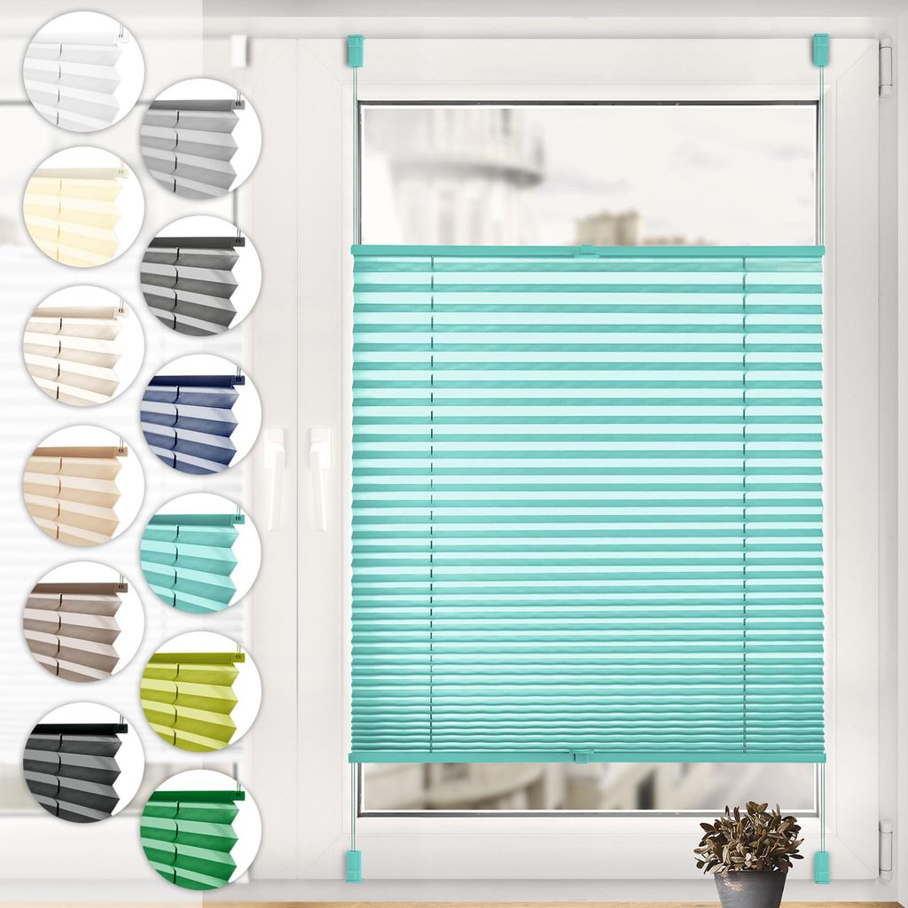 Sonello Plissee Klemmfix ohne Bohren 45cm x 140cm Türkis Faltrollo Plisseerollo Jalousie für Tür & Fenster Blickdicht Sichtschutz Sonnenschutz F...