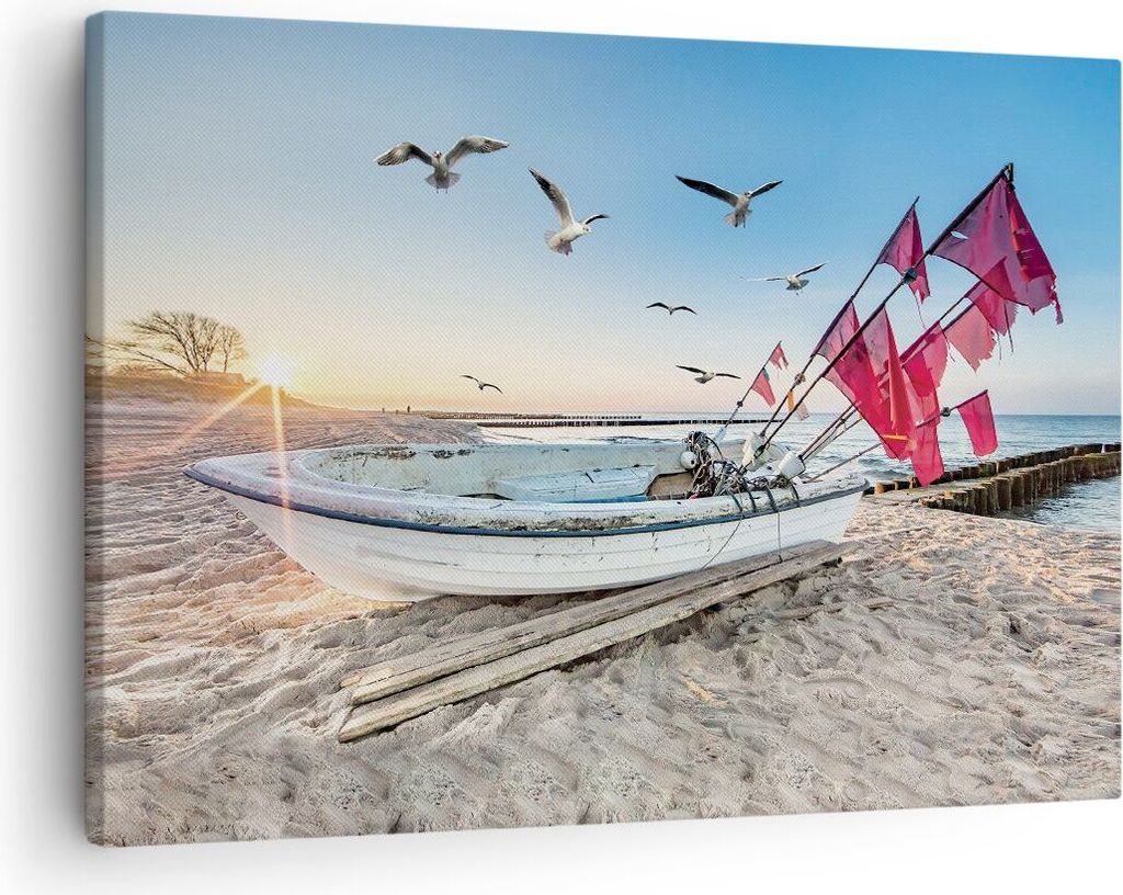 Bild auf Leinwand - Leinwandbild - Einteilig - £ódŸ Küste Möwen - 70x50cm - Wand Bild - Wanddeko - Wandbilder - Leinwanddruck - Bilder - Wandd...