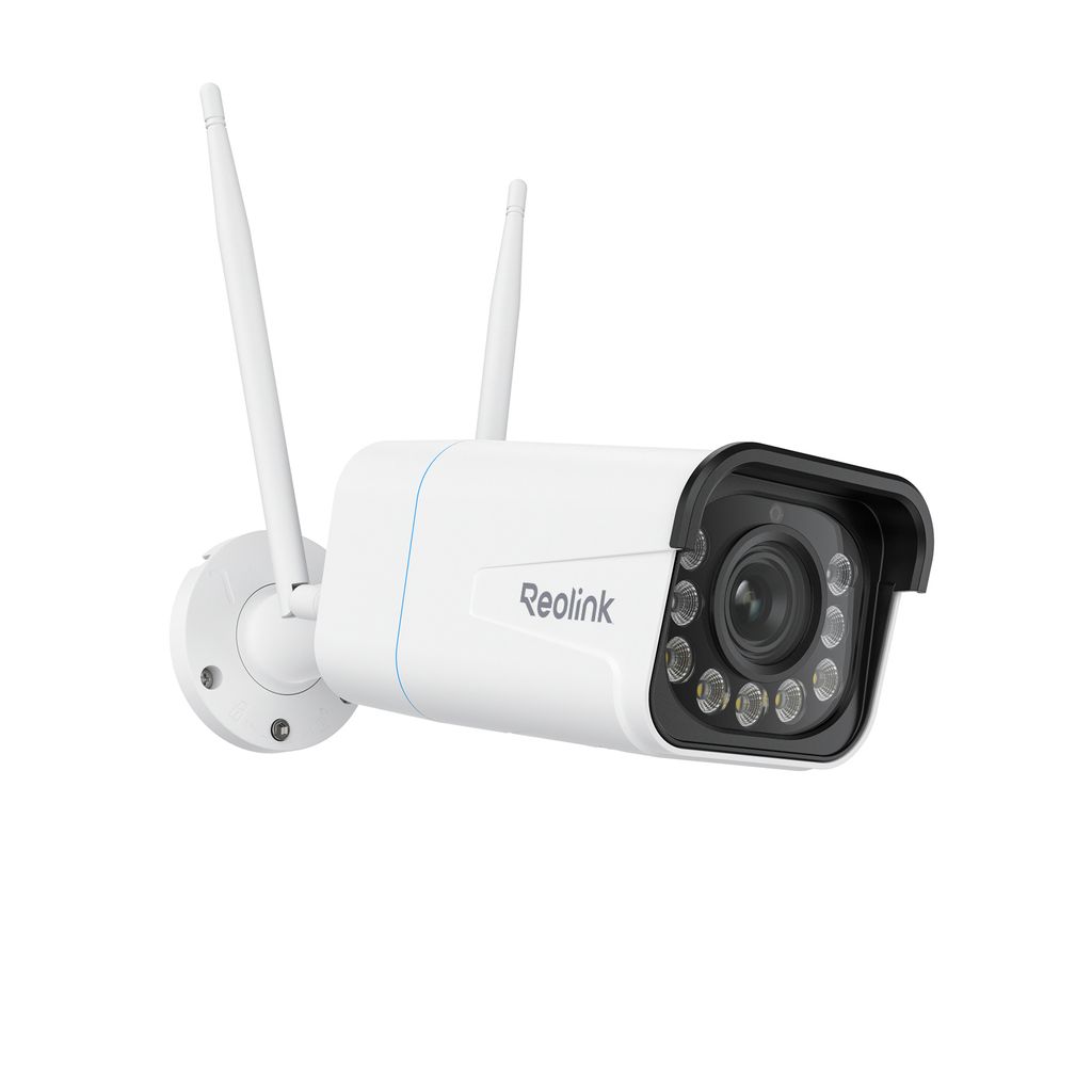 A white Reolink security camera with two antennas is shown against a white background.