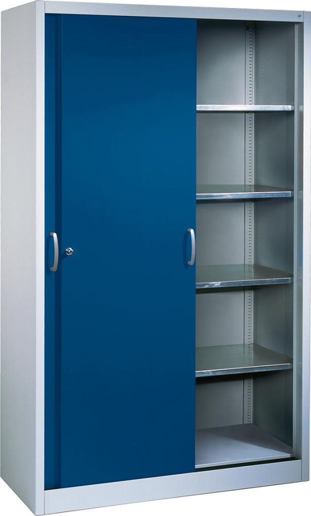 CP Stahlschrank 2169-00 S10100 lichtgrau, enzianblau 160,0 x 60,0 x 195,0 cm, aufgebaut