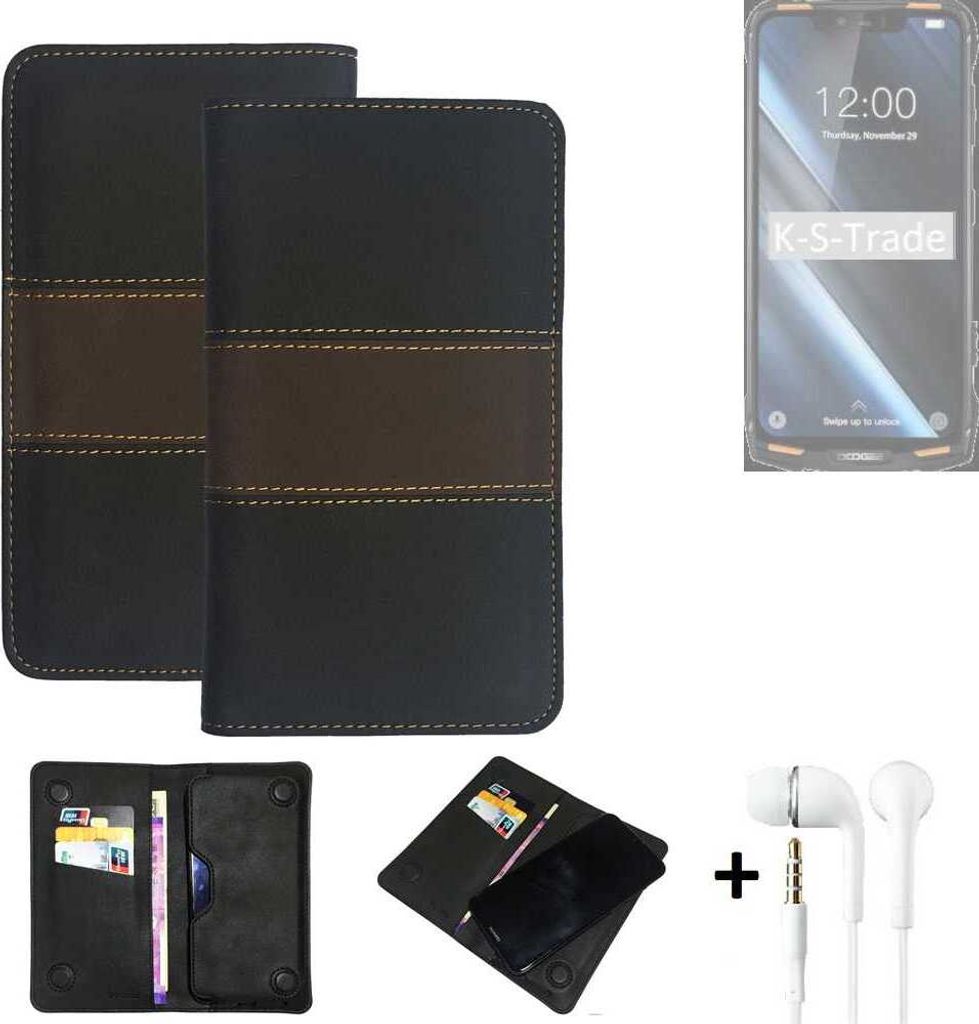 K-S-Trade Handyhülle + Kopfhörer kompatibel mit Doogee S90 Schutzhülle Walletcase Bookstyle Tasche Schutz Case Hülle Wallet Cover Kunstleder