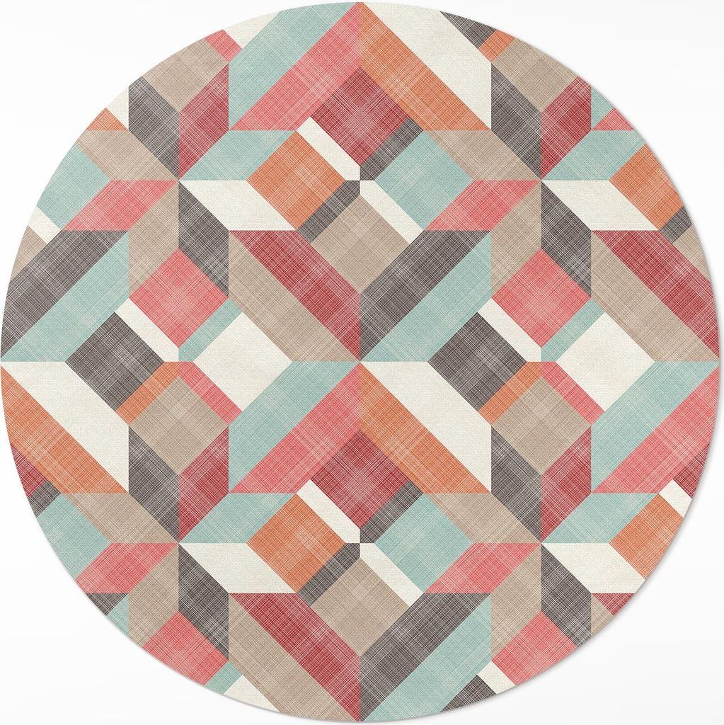 Abgenutztes geometrisches Muster – Vinyl Fußmatte – Ø 80cm – Rutschfest – Pflegeleicht & Langlebig