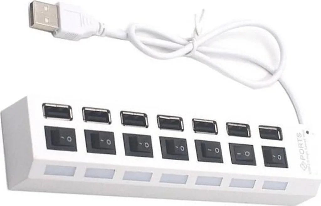 Hub USB 2.0 Gaming Bianco 7 Porte - Interruttori Indipendenti LED