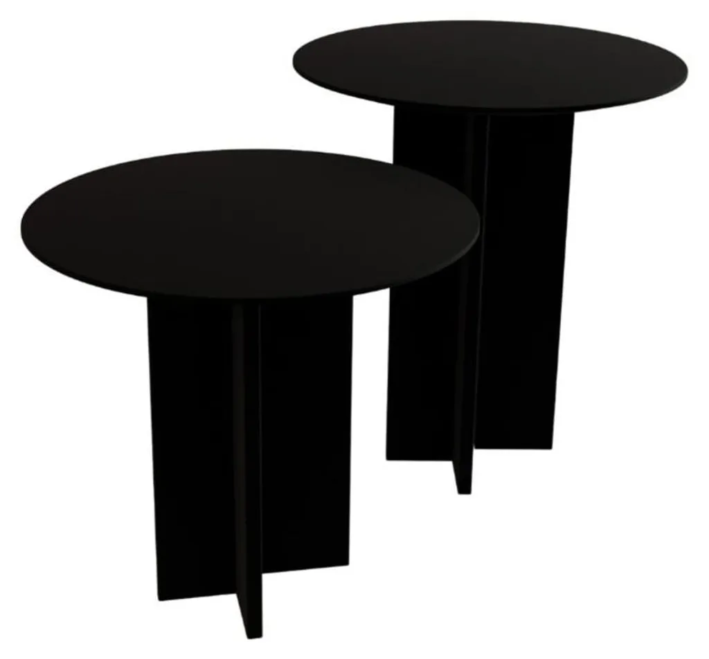 CALICOSY Lot de 2 Bouts de Canapé Ronds LEO Noir et Bois H45 et H55 cm