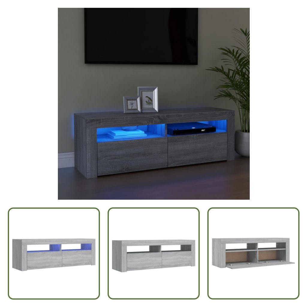 The Living Store TV-Schrank mit LED-Leuchten Grau Sonoma 120x35x40 cm