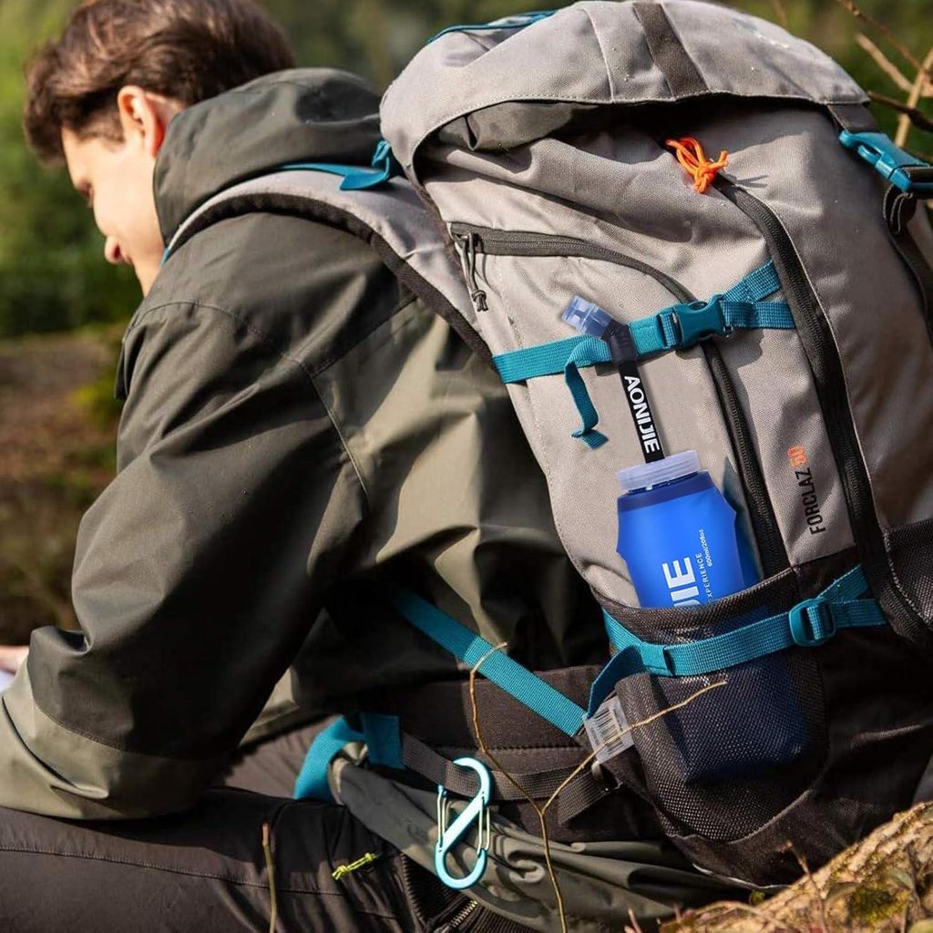 Zarte faltbare Trinkflasche für Sport und Wandern - 350 ml mit Strohhalm