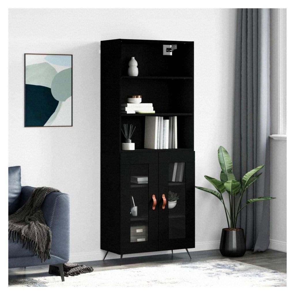 Highboard, Schwarz, 69,5 x 34 x 180 cm, Holzwerkstoff