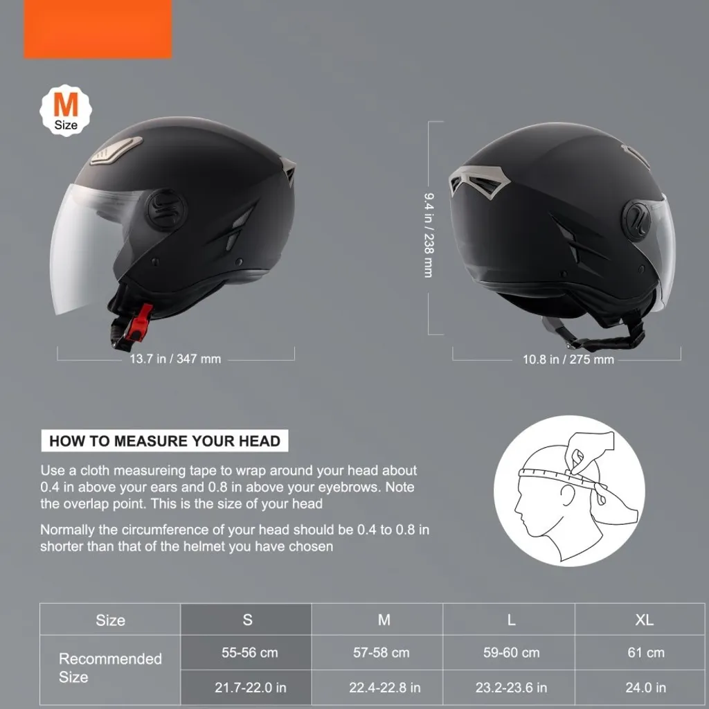 Casque Motocross 3/4 Face Noir Compact Taille S avec Coque Légère - 2