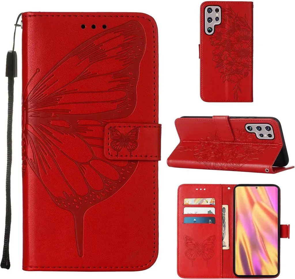 Custodia Flip Samsung S22 Ultra Rossa con Portafoglio e Stand