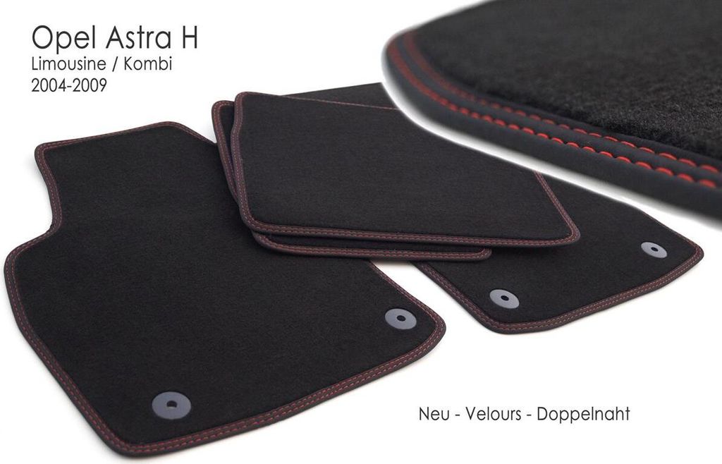 Fußmatten passend bei Opel Astra H Premium Velours Matten Original Qualität Doppelnaht rot