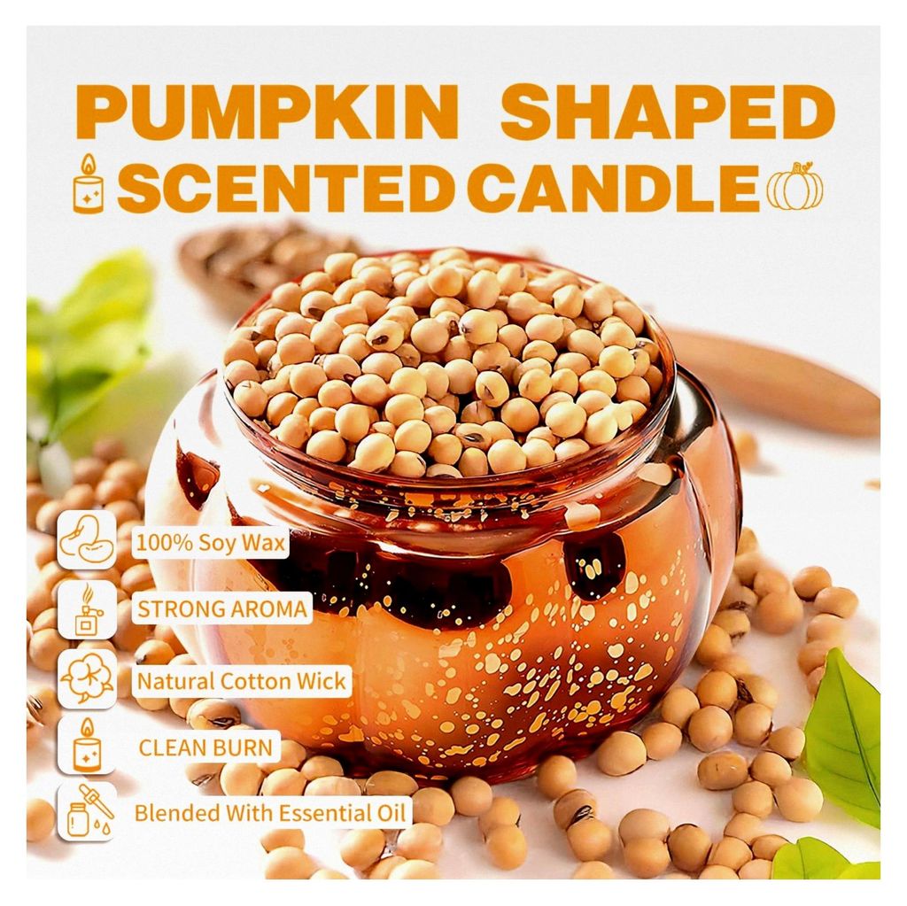 Herbst Duftkerzen, Schwarze Vanille und Trüffel, Kürbisförmige Kerze, Sojakerzen für Zuhause, Große Kerze im Glas mit 2 Dochten, 90 Stunden Br...