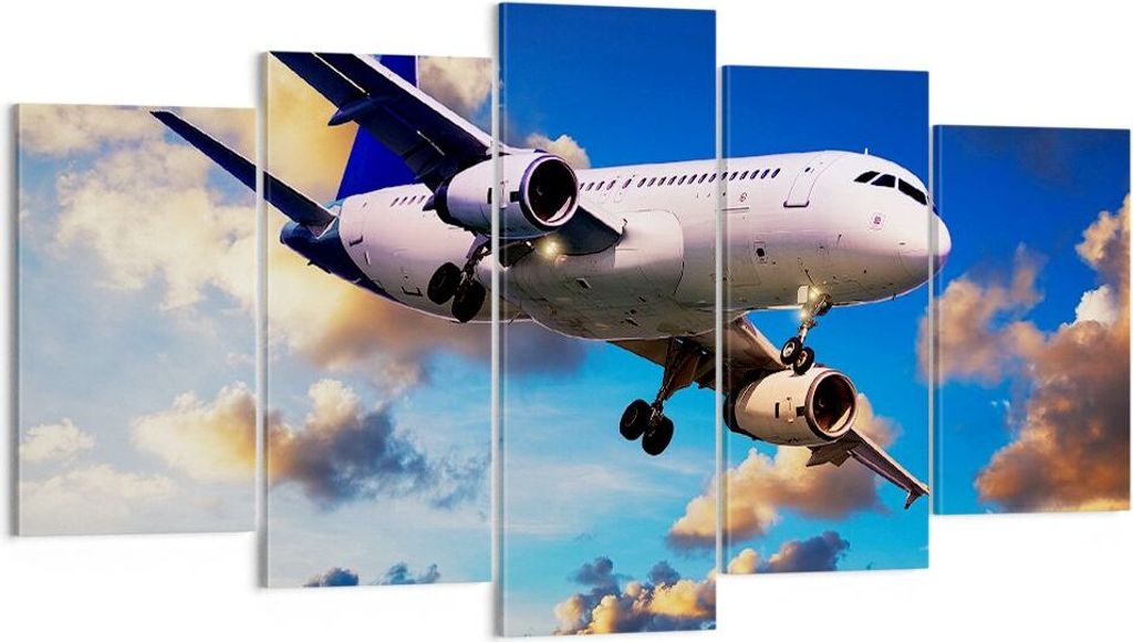 Bild auf Leinwand - Leinwandbild - Flugzeug Flug Reise Fahrzeug - 160x85cm - Wand Bild - Wanddeko - Leinwanddruck - Bilder - Kunstdruck - Wanddekor...